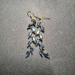 Blue and Gold Leaf Dangle Earrings